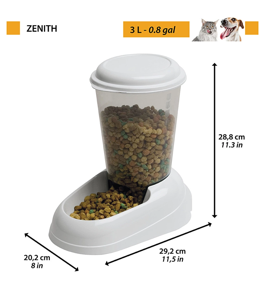 Distributore di crocchette per cani e gatti 3 lt - zenith bianco - ferplast